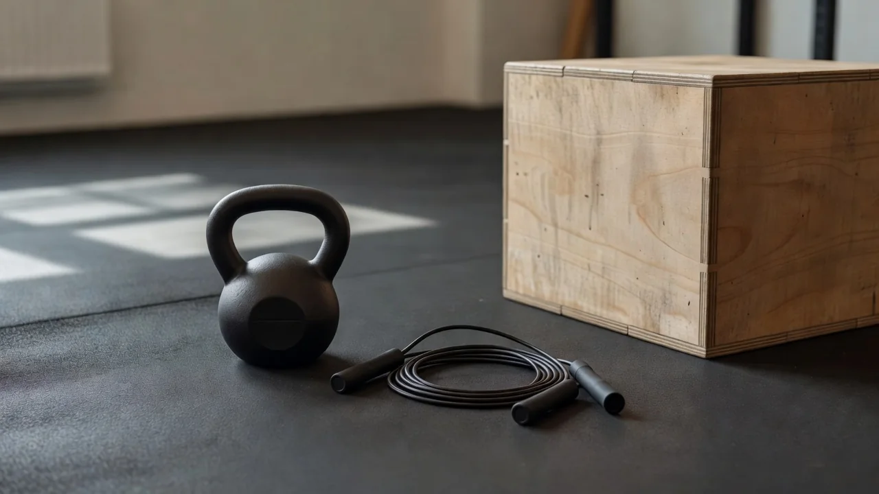 Kettlebell, corda de saltar e caixa pliométrica